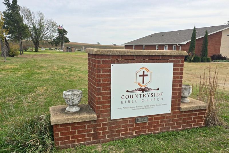 The Countryside Bible Church sign in front of the church building